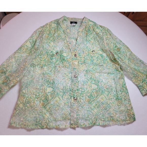 Womens Top 16 Sheer Retro Button Front Pastel Colors Mom Granny Fairy Y2K Boho - Picture 6 of 10